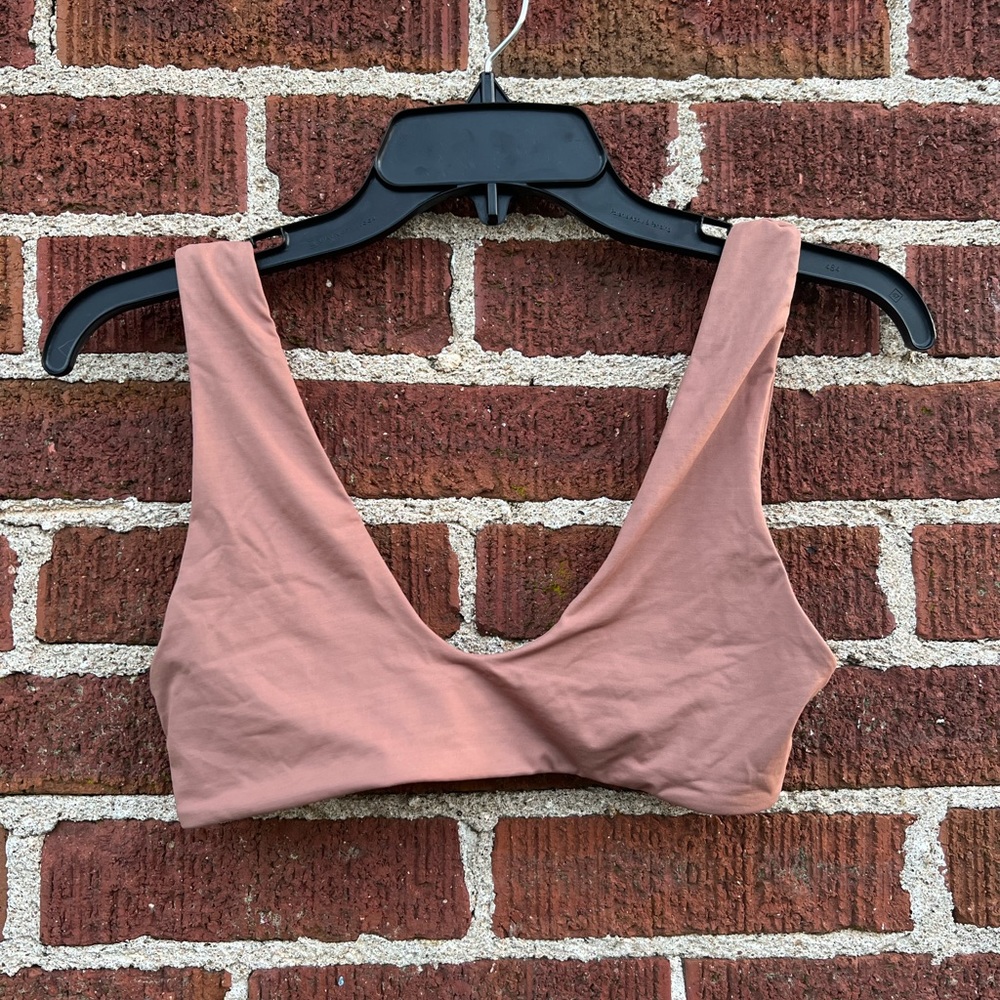 Free People Pink Toast Swim Scoop Bikini Top size Small Boho Swim Top
